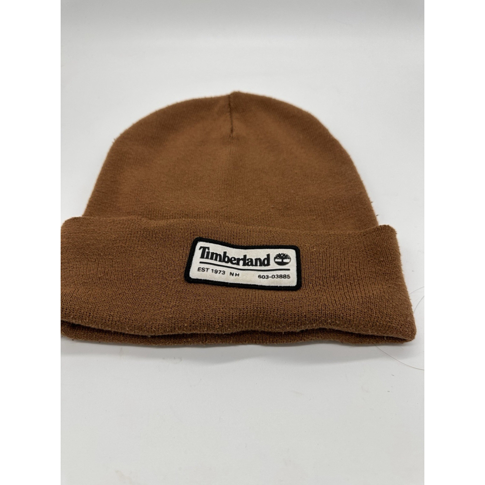 Timberland EST 1973 Logo Patch Rib Knit Beanie Hat Wheat Size OSFM